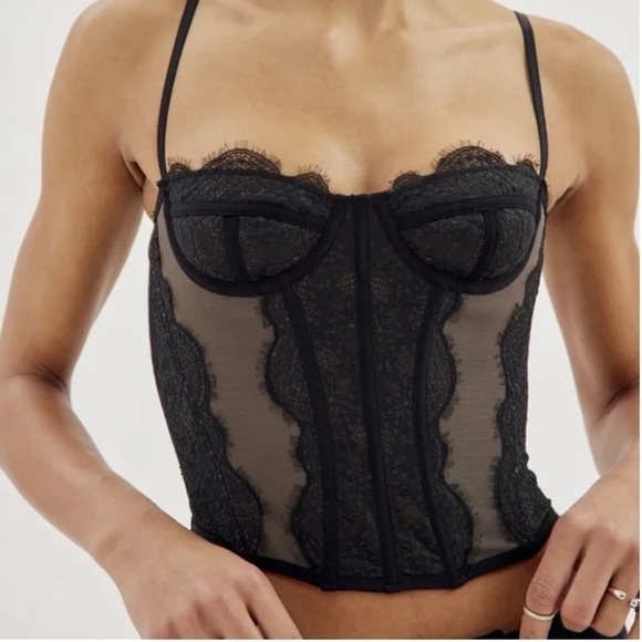 Urban Outfitters Out from Under Modern Love Corset Lace Small Washed Black - Picture 1 of 16